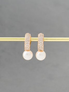 Вишукані сережки з перлами та фіанітами S199 фото