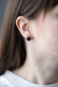 Стильні сережки з чорними вставками S189 S189 - 1 - iriska.com.ua
