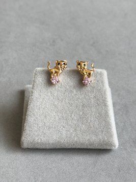 Сережки котики з рожевим камінчиком S782 - 1 - iriska.com.ua