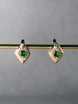 Сережки з зеленим камінчиком S647 - 1 - iriska.com.ua