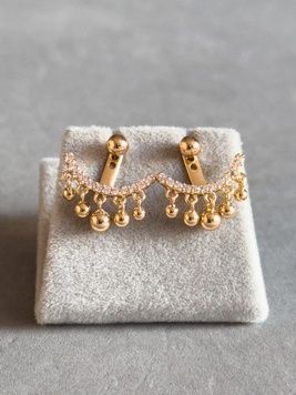 Сережки-джекети з фіанітами S928 - 1 - iriska.com.ua