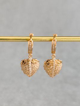 Сережки листочок з фіанітами S889 - 1 - iriska.com.ua
