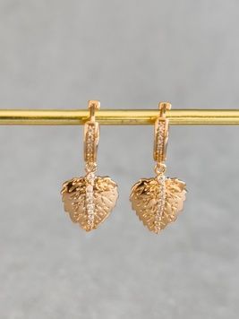 Сережки листочок з фіанітами S889 - 1 - iriska.com.ua