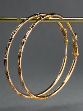 Сережки кільця з насічками в позолоті S583 фото